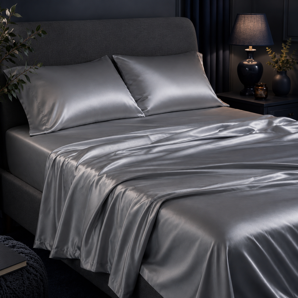 Liquid Silver Silk Sheet Set
